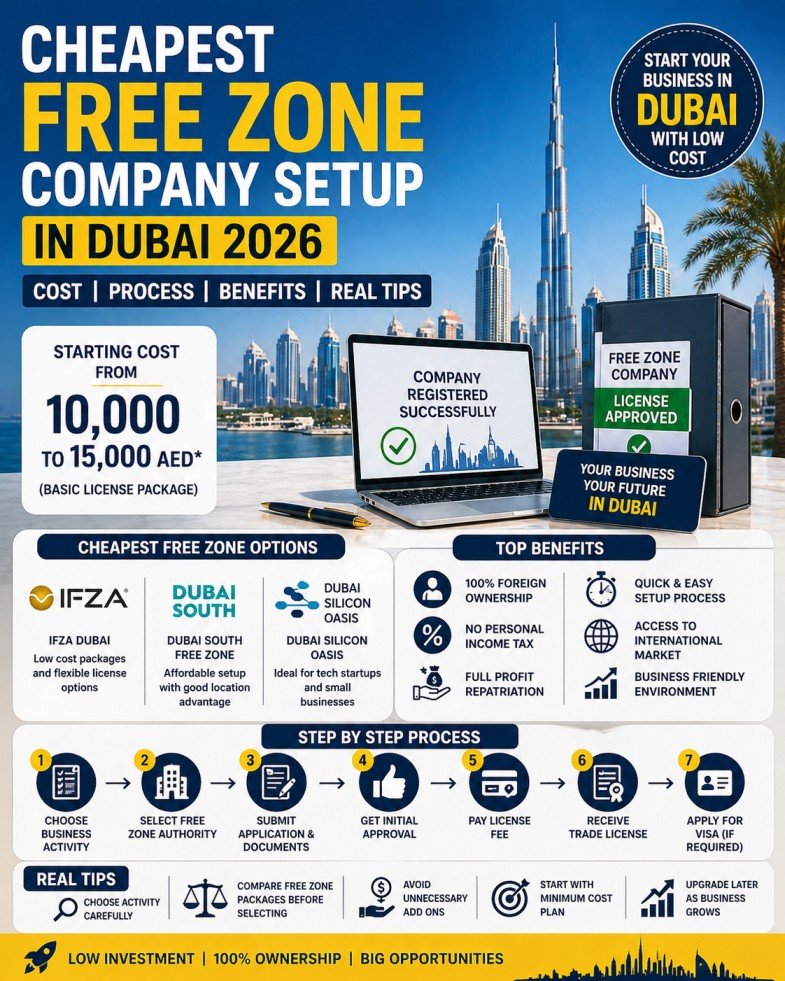 Cheapest Free Zone Company Setup in Dubai 2026 Cost Process Benefits and Real Tips